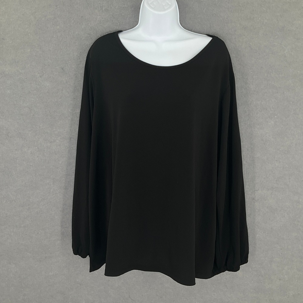 Roz & Ali Women's 3X Black Long Sleeve Blouse Gold Button‎ Detail Capsule Office